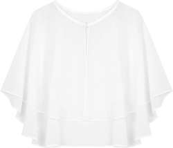 YEAHDOR Womens Sheer Chiffon Shawls Scarf One Button Shrug Wraps Cover Ups for Evening Dress Bridal Capes White One Size