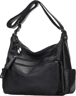 Artwell Fashion Crossbody Bag For Women Shoulder Bag Soft PU Leather Handbags Purses Multi Pocket Hobo Tote Bag Black