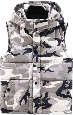 JEsilunmaMY Men's Sleeveless Camo Puffer Vest with Hood Fashion Sleeveless Sports Vest Jacket Casual Cotton Padded Vest Coats XX-Large Grey
