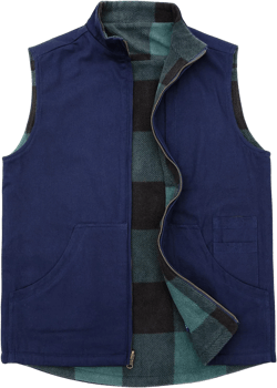 ZENTHACE Men's Reversible Casual Vest Flannel Fleece Lined Outdoor Work Safari Fishing Travel Vest Jacket XX-Large Navy