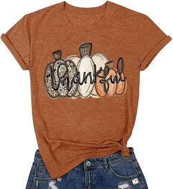 Woffccrd Womens Funny Leopard Pumpkin Printed Shirts Halloween Short Sleeve Graphic Tees Fall T-Shirts Tops Large 2466 Brown