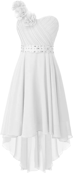 Sywiyi Kids Flower Girls Beaded Ruched Pageant Dress Junior Bridesmaid Gown One Shoulder High Low Gowns 10 Years Type B White