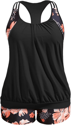 Holipick Plus Size Tankini Swimsuit for Women Two Piece Tummy Control Bathing Suit Blouson Racerback Tankini Top with Shorts 24 Plus Floral Print