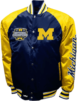NCAA Michigan Wolverines Adult Mens College Navy 2023 National Champions Satin Bomber Varsity Jacket Coat