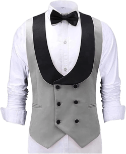 Groomsmen Double Breasted Big Lapel Suit Vest Formal Casual Tuxedo Waistcoat for Wedding Prom XS to 3XL (Color : Gray, Size : Large)