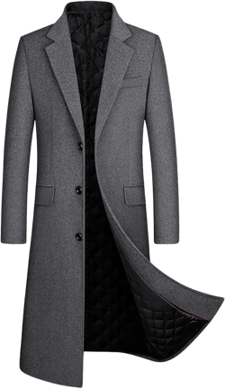 Maiyifu-GJ Men Full Length Trench Coats Slim Fit Single Breasted Long Top Pea Coat Premium Winter Wool Blend Overcoat Jacket 4X-Large Grey