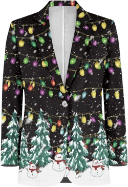 Belidome Men Blazer Jacekt Casual Regular Fit Sport Coat One Button Suit Plus Size S-5XL Lightweight Comfy Small Christmas Trees Bulb Light
