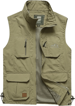 Men's Casual Outdoor Lightweight Vest Quick Dry Fishing Hunting Photo Sleeveless Vest with Pockets XX-Large Khaki