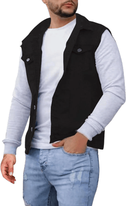 Men's Denim Vest Button Down Sleeveless Slim Fit Trucker Sleeveless Jean Jacket Lapel Vest Jacket Casual Vests Fall Black