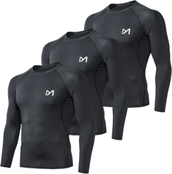 MEETYOO Men's Compression Long Sleeve Athletic Workout Shirt XX-Large Black+black+black