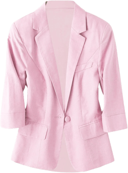 Light Weight Linen Blazers for Women Business Casual Plus Size Jacket Solid Color Cotton Breathable Suit Work Clothes C-Pink