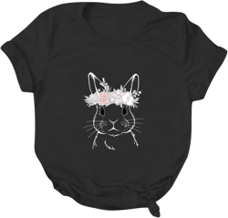 Women's Easter Day Summer Short Sleeve Floral Print Bunny Lily Blouses Fashion 2023 2024 Oversized T Shirts Graphic Black XX-Large