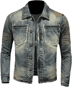 Jean Jacket for Men Slim Fit Vintage Washed Denim Jacket Coat Long Sleeve Teen Boys Hip Hop Rock Motorcycle Jackets A#04 Blue XX-Large