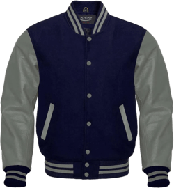 Kicky Men's Varsity Jacket Original Leather Sleeves and Wool Blend Letterman Boys College Varsity Jackets XS-5XL Medium Navy Blue Gray