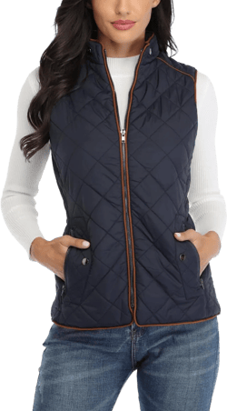 Anienaya Women's Quilted Vest Lightweight Padded Gilet Stand Collar Sleeveless Zip Up Puffer Warm Jacket w 2 Pocket Small Navy Blue