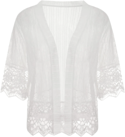 Women Solid Color Lace Cardigan Open Front Shrug Hollow Patchwork Sheer Short Sleeve Bolero Cover-Up Blouse Tops