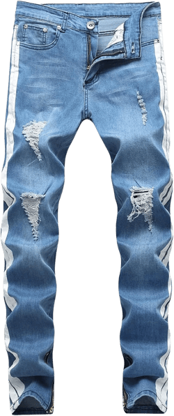 Maiyifu-GJ Men's Slim Fit Side Striped Jeans Ripped Distressed Skinny Denim Pencil Pants Destroyed Tapered Leg Jean Trousers