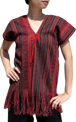 Full Funk Thai Mong Hill Tribe Short Style Funky Mexican Throw Over Poncho Shirt Large Rosewood Red