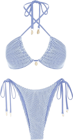 ZAFUL Women's Bikini Set Fishnet Triangle Tie Convertible Collar Halter Bandeau Shell Two Piece Bathing Suit : Clothing, Shoes & Jewelry