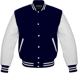 Mens Varsity Jacket Wool Body Genuine Leather Arms Letterman Jacket College Varsity Jackets (as1, alpha, 3x_l, regular, regular, Navy blue/White)