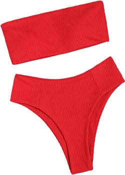 JEsilunmaMY Strapless Bikini Sets for Women Solid Color High Waist Bandeau Swimsuits 2 Piece Wrap Ribbed Bathing Suit Red Small