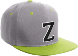Daxton Classic Snapback Hat Custom A to Z Initial Varsity Letters Flat Bill Visor Cap Light Grey Lime, White Black Letter Z