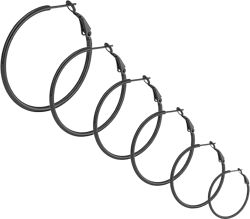6 Pairs Big Hoop Earrings Set Silver Stainless Steel Hoop Earrings for Women Sensitive Ears hoop earrings- black