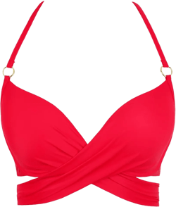 Hilor Women's Underwire Push Up Bikini Top with Ring Wrap Criss Cross Swimsuits Halter Bathing Suit Swim Tops 10 Red