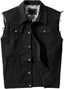 JYG Denim Vest for Men Casual Lapel Trucker Jeans Vests Fashion Vintage Sleeveless Vest XX-Large Black
