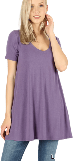 V-Neck Tunic with Pockets (Lilac Grey)