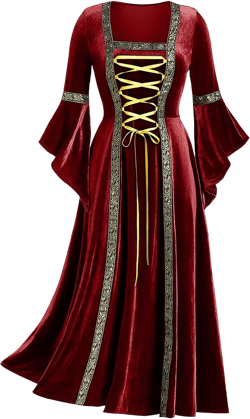 Retro Renaissance Dress for Women Medieval Velvet Lace up Irish Dresses Vintage Ball Gown Halloween Costumes Red X-Large