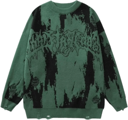 Men Women Y2K Goth Sweater Dark Academia Emo Gothic Letter Print Knit Sweatshirt Alt Grunge Crewneck Oversized Tops