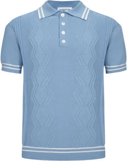 OXKNIT Men’s Knitted Vintage Polo Shirt, 1960s Mod Style Retro Polo Textures Shirt with Double Line Neck Blue Medium