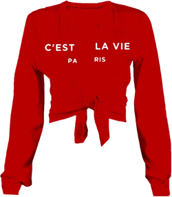 Sexy Tie Front Crop Top for Women Long Sleeve Graphic Tee Shirt Clubwear X-Large Cest Red