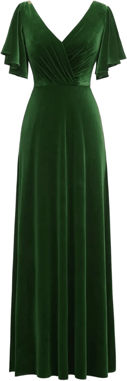 Flutter Sleeve Velvet Bridesmaids Dresses V Neck Women Wedding Long Bridesmaid Dresses for Fall 4 Emerald Green