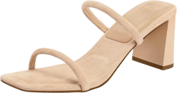 mysoft Women's 3 inch Block Heel Square Toe Sandals Two Straps Mules Backless Slip On Dress Shoes