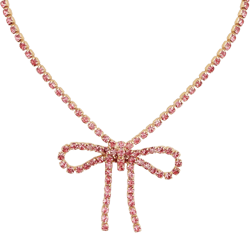 Unique Rhinestone Bow Pendant Bling Crystal Choker Pendant Necklace Chic Boho Bow Tie Necklace for Women Unisex,Cute Dainty CZ Y2K Necklace Statement Vintage Jewelry pink