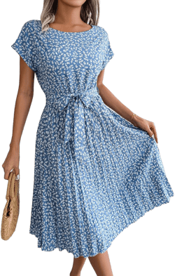 Fashion Floral Pleated A Line Long Dress For Women
