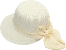 Womens and Mens Bow Tie Straw Hats Foldable Fashion Wide Brim Caps Girls Sunblock Hats Hikinng Sports Travel White One Size