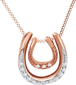 Jewel Zone US Natural Diamond Accent Double Horseshoe Pendant Necklace in 14K Gold Over Sterling Silver