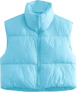 APAFES Womens Winter Cropped Puffer Vest High Stand Collar Lightweight Insulated Crop Vests Outerwear Large Blue