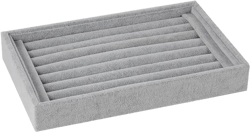 AKOAK 1 Pack Jewelry Display Tray Wooden Flannel Dresser Ring Earring Bracelet Watch Storage Case Portable Display Rack (gray)