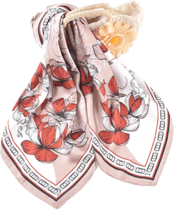 27.5 Inches Silk Head Scarf for Women Satin Hair Scarf Silk Wrap Neck Square Scarves Feeling Scarf Boho Headwear Pinkish White Flower