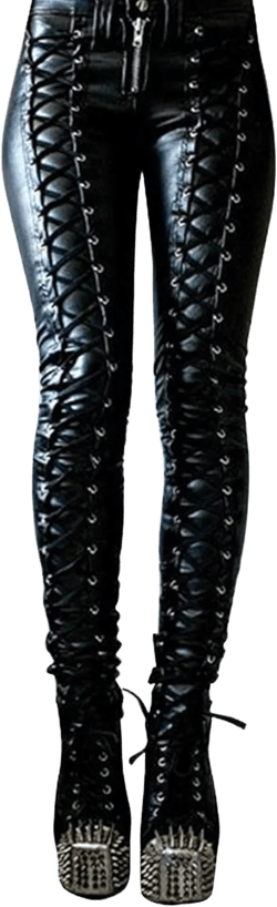 xxxiticat Women's Faux Leather Pants Mid Wasit Lace Up Bandage Tie Skinny Punk Goth Tights PU Leather Legging Pants X-Large Black