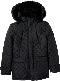 Tommy Hilfiger Women's Quilted Jacket Fur Hood Snaps Jacket Large Black