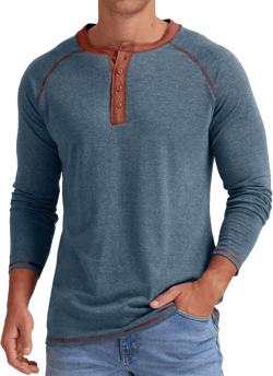 Sailwind Mens Henley Long/Short Sleeve T-Shirt Cotton Casual Shirt 01 Long Sleeve Medium A01 Blue