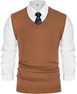 PJ PAUL JONES Mens Sweater Vest Wool Blended Knitted Vest Sweaters V-Neck Sleeveless Pullover Vests Large Brown