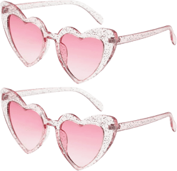 Dollger Heart Sunglasses for Women Retro Love Eyeglasses Vintage Cat Eye Glasses UV400 Two Glitter Pink