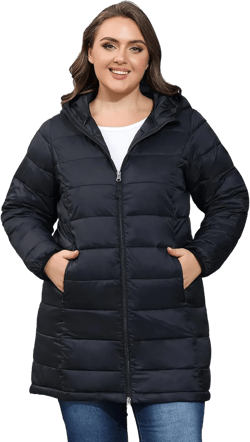 ANOTHER CHOICE Women's Packable Puffer Jacket, Lightweight Quilted Coat with Hood (Black, 1X)