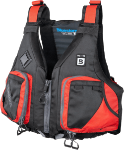 BLUESTORM Motive Kayak Life Jacket (PFD) | Fully Adjustable | Lined Pockets | US Coast Guard Approved | for Kayaking, Paddling, Fishing and More Nitro Red Large-X-Large